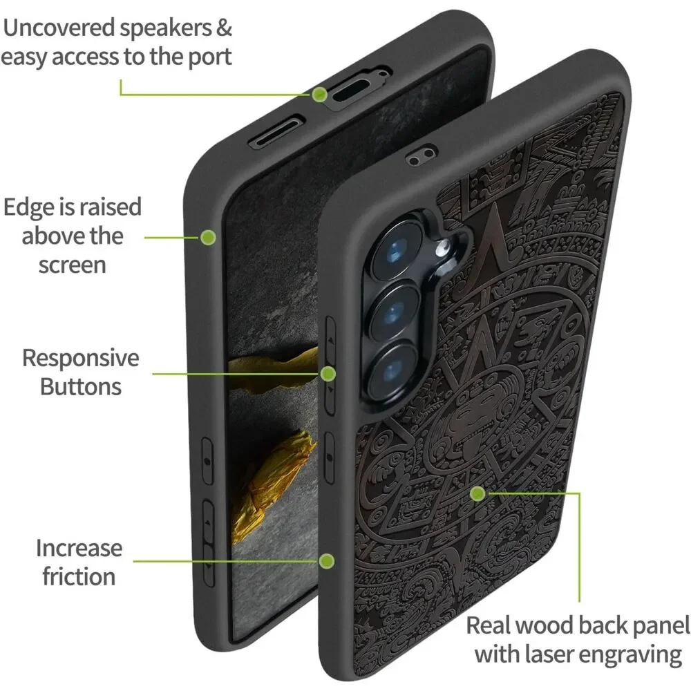 Galaxy S24 Case Natural Wood Black Soft TPU Protective Cover, 20L-176PH003
